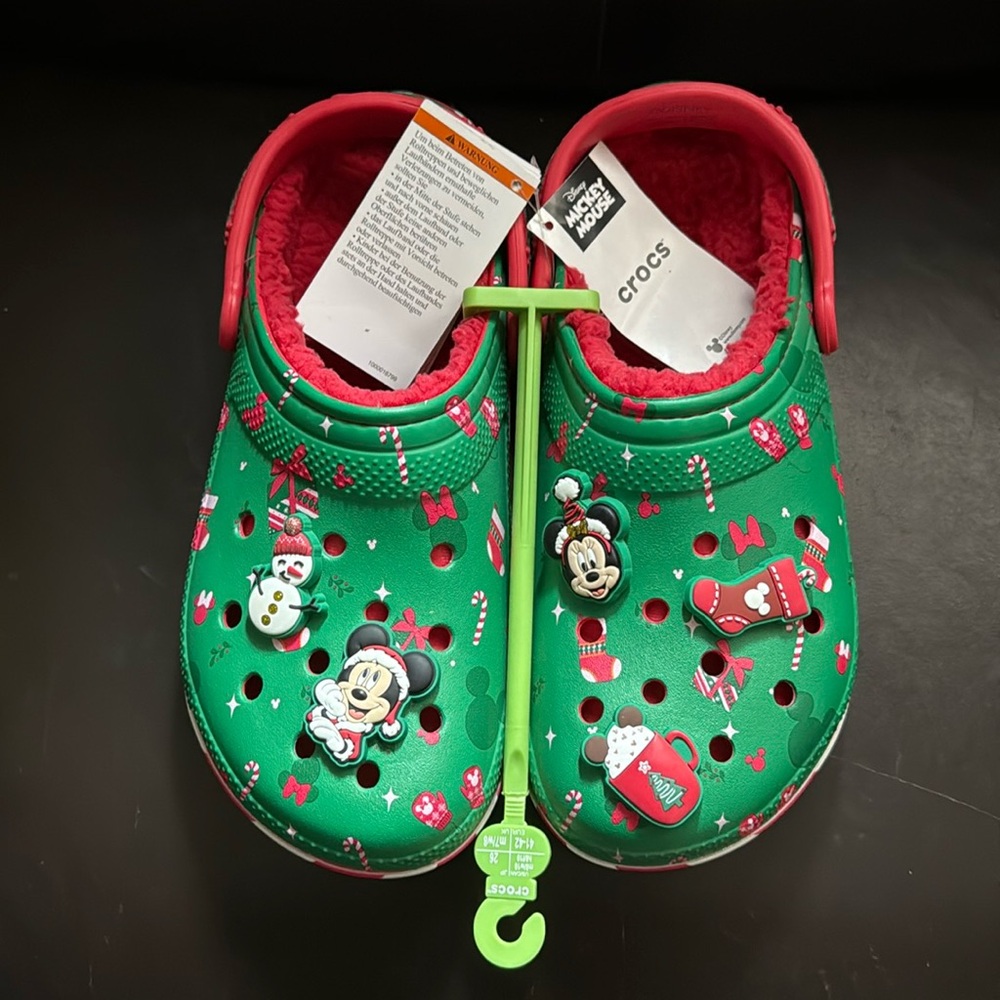 2024 Disney Fleece Lined Mickey Minnie Holiday Christmas Crocs Clogs M8/W10 NEW!